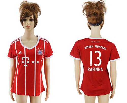 Women's Bayern Munchen #13 Rafinha Home Soccer Club Jersey Women's Bayern Munchen #13 Rafinha Home Soccer Club Jersey