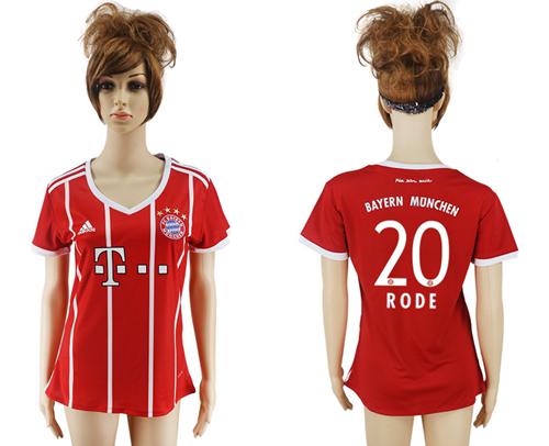 Women's Bayern Munchen #20 Rode Home Soccer Club Jersey Women's Bayern Munchen #20 Rode Home Soccer Club Jersey