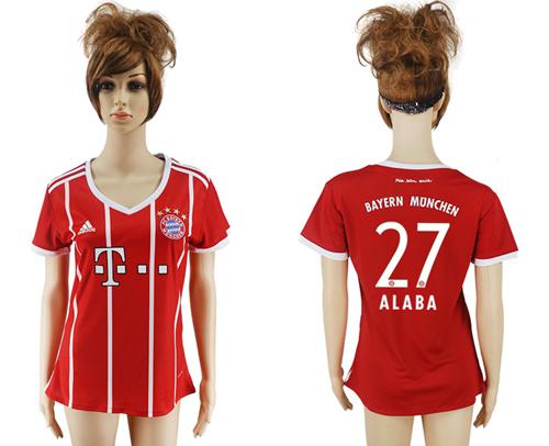 Women's Bayern Munchen #27 Alaba Home Soccer Club Jersey Women's Bayern Munchen #27 Alaba Home Soccer Club Jersey