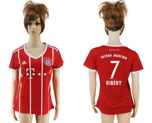 Women's Bayern Munchen #7 Ribery Home Soccer Club Jersey