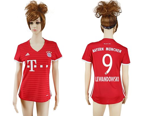 Women's Bayern Munchen #9 Lewandowski Home Soccer Club Jersey