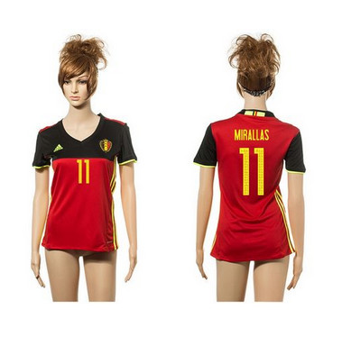 Women's Belgium #11 Mirallas Red Home Soccer Country Jersey Women's Belgium #11 Mirallas Red Home Soccer Country Jersey