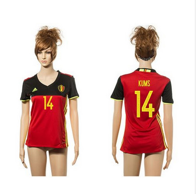 Women's Belgium #14 Kums Red Home Soccer Country Jersey Women's Belgium #14 Kums Red Home Soccer Country Jersey