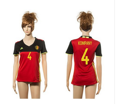 Women's Belgium #4 Kompany Red Home Soccer Country Jersey
