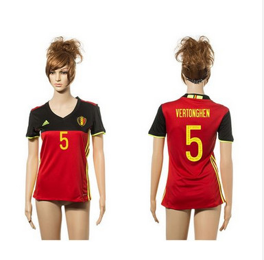 Women's Belgium #5 Vertonghen Red Home Soccer Country Jersey