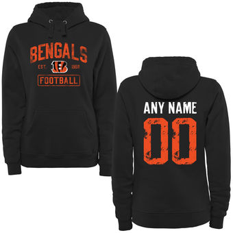 Women's Black Cincinnati Bengals Distressed Custom Name & Number Pullover Hoodie Women's Black Cincinnati Bengals Distressed Custom Name & Number Pullover Hoodie