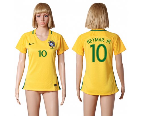 Women's Brazil #10 Neymar Jr Home Soccer Country Jersey Women's Brazil #10 Neymar Jr Home Soccer Country Jersey