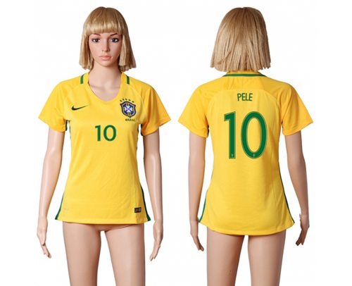 Women's Brazil #10 Pele Home Soccer Country Jersey Women's Brazil #10 Pele Home Soccer Country Jersey