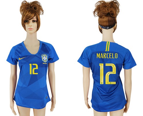Women's Brazil #12 Marcelo Away Soccer Country Jersey Women's Brazil #12 Marcelo Away Soccer Country Jersey