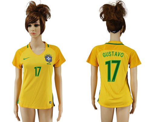 Women's Brazil #17 Gustavo Home Soccer Country Jersey Women's Brazil #17 Gustavo Home Soccer Country Jersey