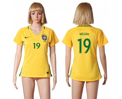 Women's Brazil #19 Willian Home Soccer Country Jersey Women's Brazil #19 Willian Home Soccer Country Jersey