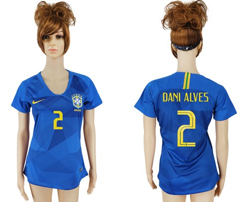 Women's Brazil #2 Dani Alves Away Soccer Country Jersey