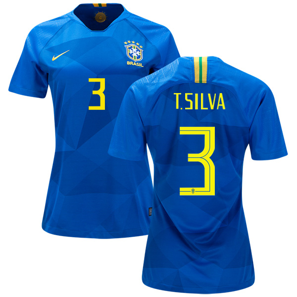 Women's Brazil #3 T.Silva Away Soccer Country Jersey Women's Brazil #3 T.Silva Away Soccer Country Jersey