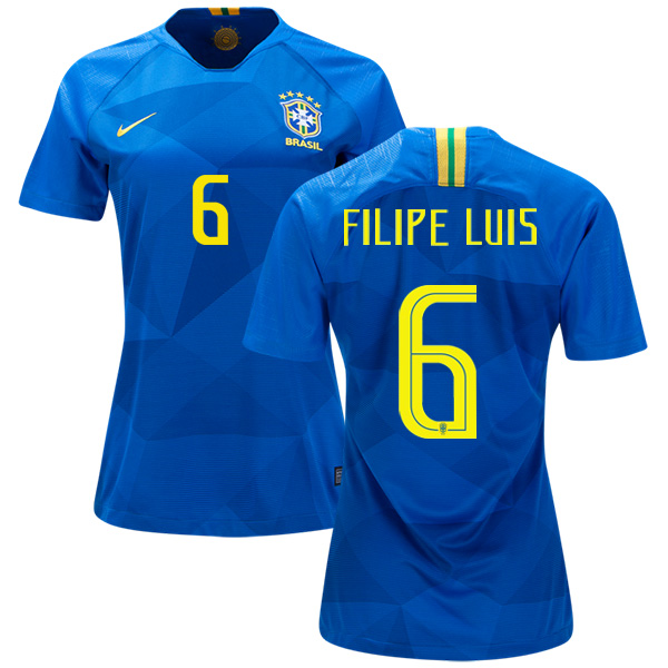Women's Brazil #6 Filipe Luis Away Soccer Country Jersey Women's Brazil #6 Filipe Luis Away Soccer Country Jersey