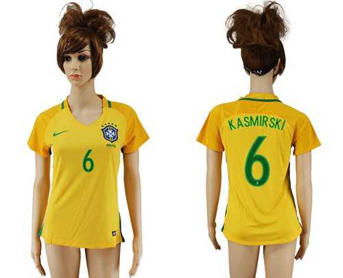 Women's Brazil #6 Kasmirski Home Soccer Country Jersey