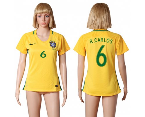 Women's Brazil #6 R.Carlos Home Soccer Country Jersey Women's Brazil #6 R.Carlos Home Soccer Country Jersey