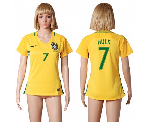 Women's Brazil #7 Hulk Home Soccer Country Jersey Women's Brazil #7 Hulk Home Soccer Country Jersey