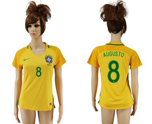 Women's Brazil #8 Augusto Home Soccer Country Jersey Women's Brazil #8 Augusto Home Soccer Country Jersey