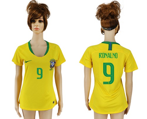 Women's Brazil #9 Ronalno Home Soccer Country Jersey Women's Brazil #9 Ronalno Home Soccer Country Jersey