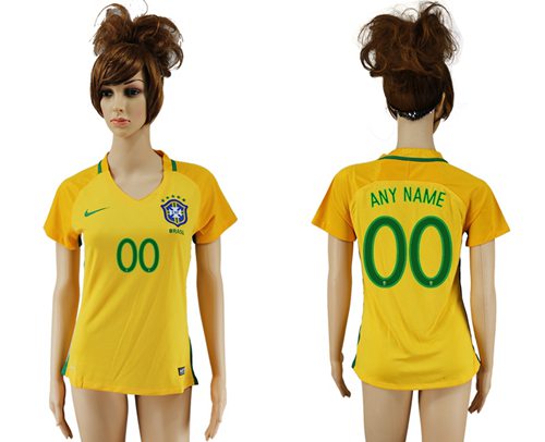 Women's Brazil Personalized Home Soccer Country Jersey