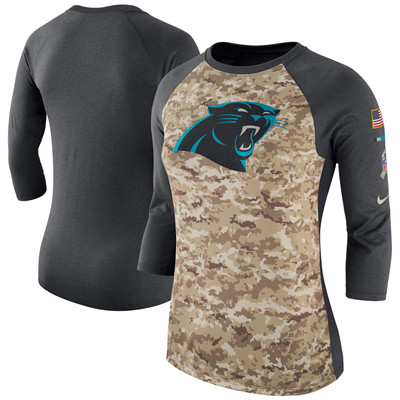 Women's Carolina Panthers Nike Camo Charcoal Salute to Service Legend Three-Quarter Raglan Sleeve T-Shirt