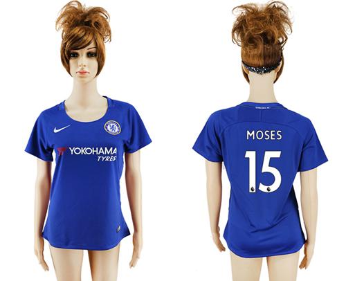 Women's Chelsea #15 Moses Home Soccer Club Jersey Women's Chelsea #15 Moses Home Soccer Club Jersey
