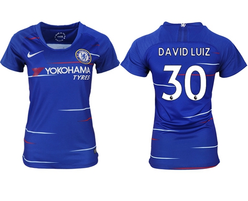 Women's Chelsea #30 David Luiz Home Soccer Club Jersey Women's Chelsea #30 David Luiz Home Soccer Club Jersey