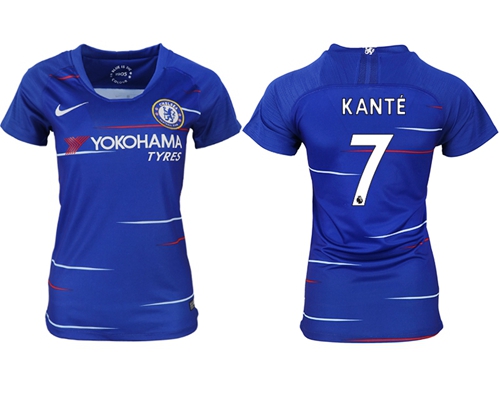 Women's Chelsea #7 Kante Home Soccer Club Jersey Women's Chelsea #7 Kante Home Soccer Club Jersey