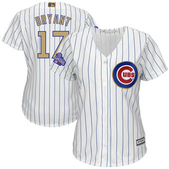 Women's Chicago Cubs Kris Bryant Majestic White 2017 Gold Program Player Plus Size Jersey