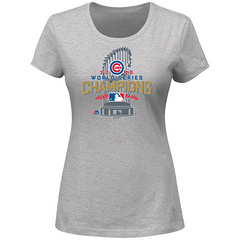 Women's Chicago Cubs Majestic Heathered Gray 2016 World Series Champions Plus Size Locker Room T-Shirt