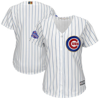 Women's Chicago Cubs Majestic White Gold Chicago Cubs 2017 Gold Program Plus Size Fashion Cool Base Replica Team Jersey