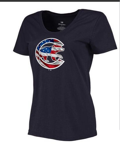 Women's Chicago Cubs USA Flag Fashion T-Shirt Navy Blue Women's Chicago Cubs USA Flag Fashion T-Shirt Navy Blue