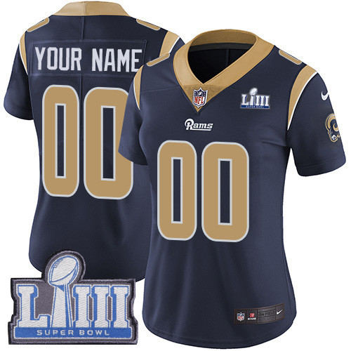 Women's Customized Los Angeles Rams Vapor Untouchable Super Bowl LIII Bound Limited Navy Blue Nike NFL Home Jersey Women's Customized Los Angeles Rams Vapor Untouchable Super Bowl LIII Bound Limited Navy Blue Nike NFL Home Jersey