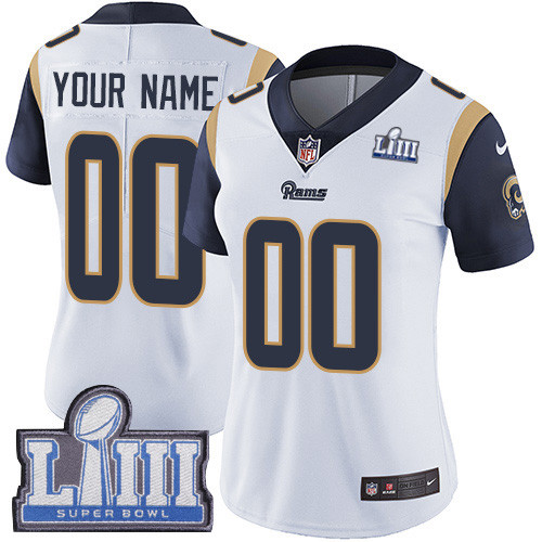 Women's Customized Los Angeles Rams Vapor Untouchable Super Bowl LIII Bound Limited White Nike NFL Road Jersey Women's Customized Los Angeles Rams Vapor Untouchable Super Bowl LIII Bound Limited White Nike NFL Road Jersey