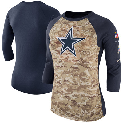 Women's Dallas Cowboys Nike Camo Navy Salute to Service Legend Three-Quarter Raglan Sleeve T-Shirt Women's Dallas Cowboys Nike Camo Navy Salute to Service Legend Three-Quarter Raglan Sleeve T-Shirt