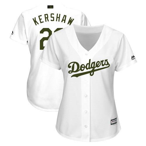 Women's Dodgers #22 Clayton Kershaw White 2018 Memorial Day Cool Base Women's Stitched MLB Jersey Women's Dodgers #22 Clayton Kershaw White 2018 Memorial Day Cool Base Women's Stitched MLB Jersey