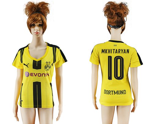 Women's Dortmund #10 Mkhitaryan Home Soccer Club Jersey