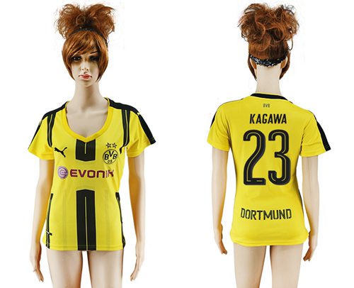 Women's Dortmund #23 Kagawa Home Soccer Club Jersey