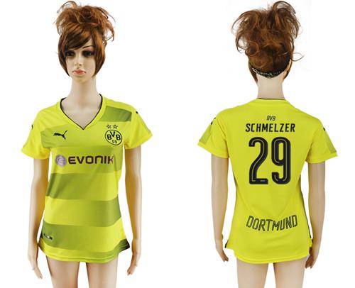 Women's Dortmund #29 Schmelzer Home Soccer Club Jersey Women's Dortmund #29 Schmelzer Home Soccer Club Jersey