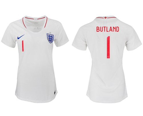 Women's England #1 Butland Home Soccer Country Jersey Women's England #1 Butland Home Soccer Country Jersey