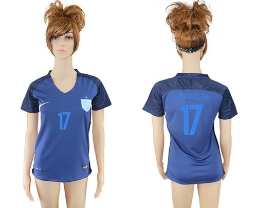 Women's England #17 Henderson Away Soccer Country Jersey