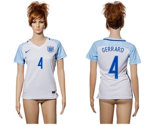 Women's England #4 Gerrard Home Soccer Country Jersey Women's England #4 Gerrard Home Soccer Country Jersey