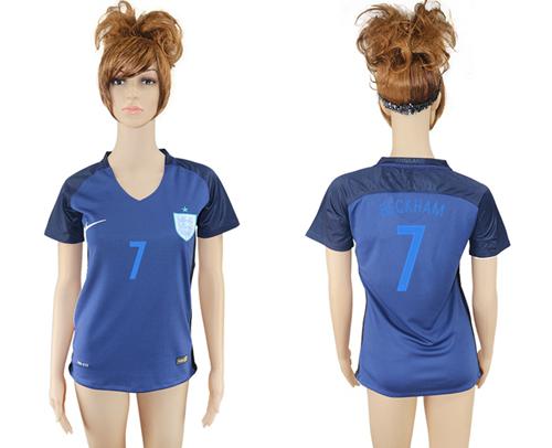 Women's England #7 Beckham Away Soccer Country Jersey