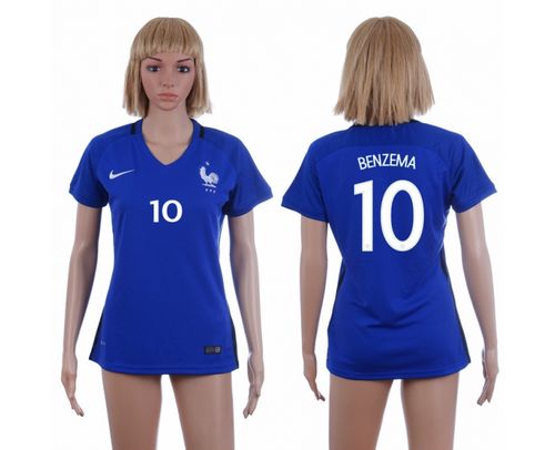 Women's France #10 Benzema Home Soccer Country Jersey Women's France #10 Benzema Home Soccer Country Jersey