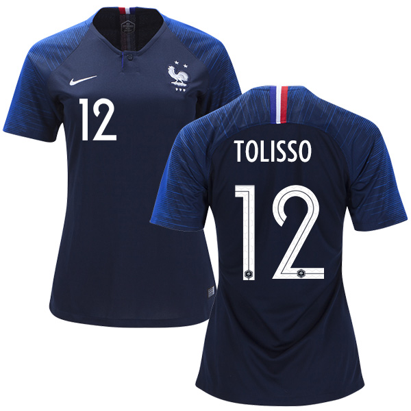 Women's France #12 Tolisso Home Soccer Country Jersey Women's France #12 Tolisso Home Soccer Country Jersey