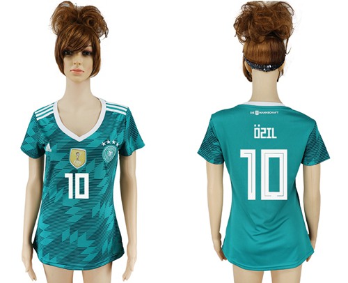 Women's Germany #10 Ozil Away Soccer Country Jersey Women's Germany #10 Ozil Away Soccer Country Jersey