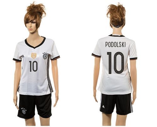 Women's Germany #10 Podolski White Home Soccer Country Jersey