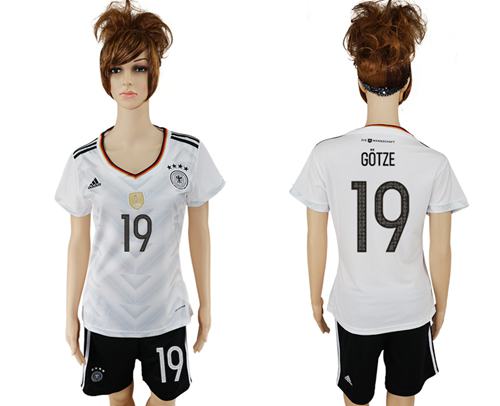 Women's Germany #19 Gotze White Home Soccer Country Jersey