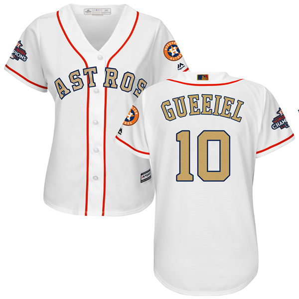Women's Houston Astros Astros #10 Yuli Gurriel White 2018 Gold Program Cool Base Stitched MLB Jersey