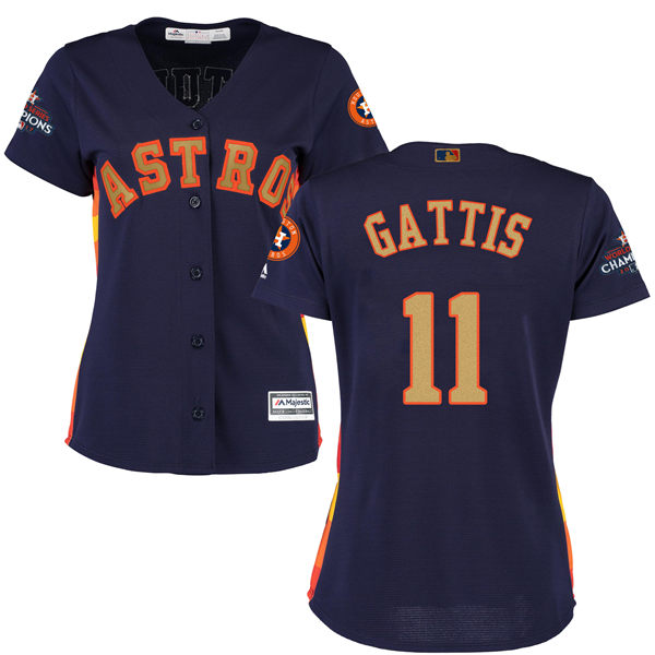 Women's Houston Astros Astros #11 Evan Gattis Navy Blue 2018 Gold Program Cool Base Stitched MLB Jersey
